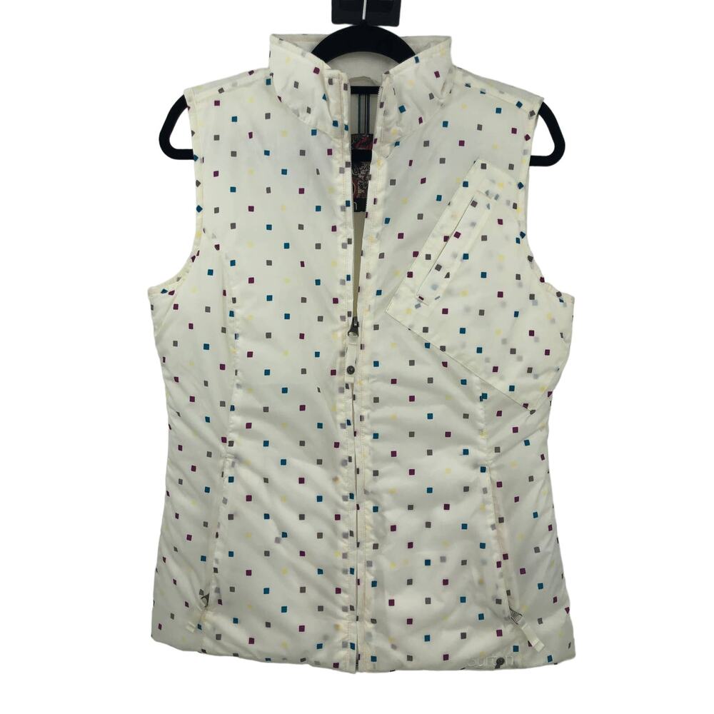 Burton Cream Gray Purple Square Dot Full Zip Command Puffer Snowboarding Vest